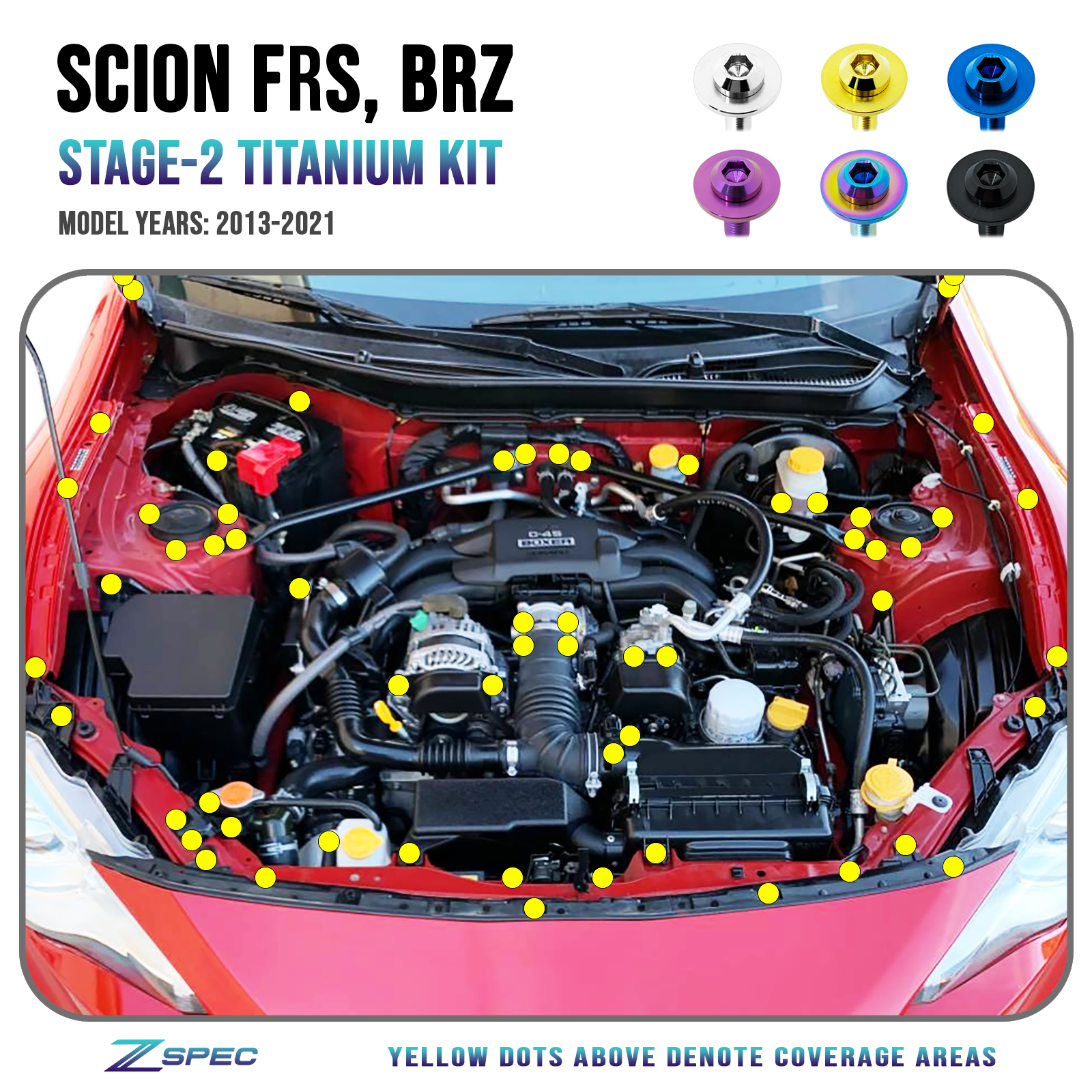 ZSPEC Stage 2 Dress Up Bolts® Fastener Kit Scion FRS, Subaru BRZ, 86