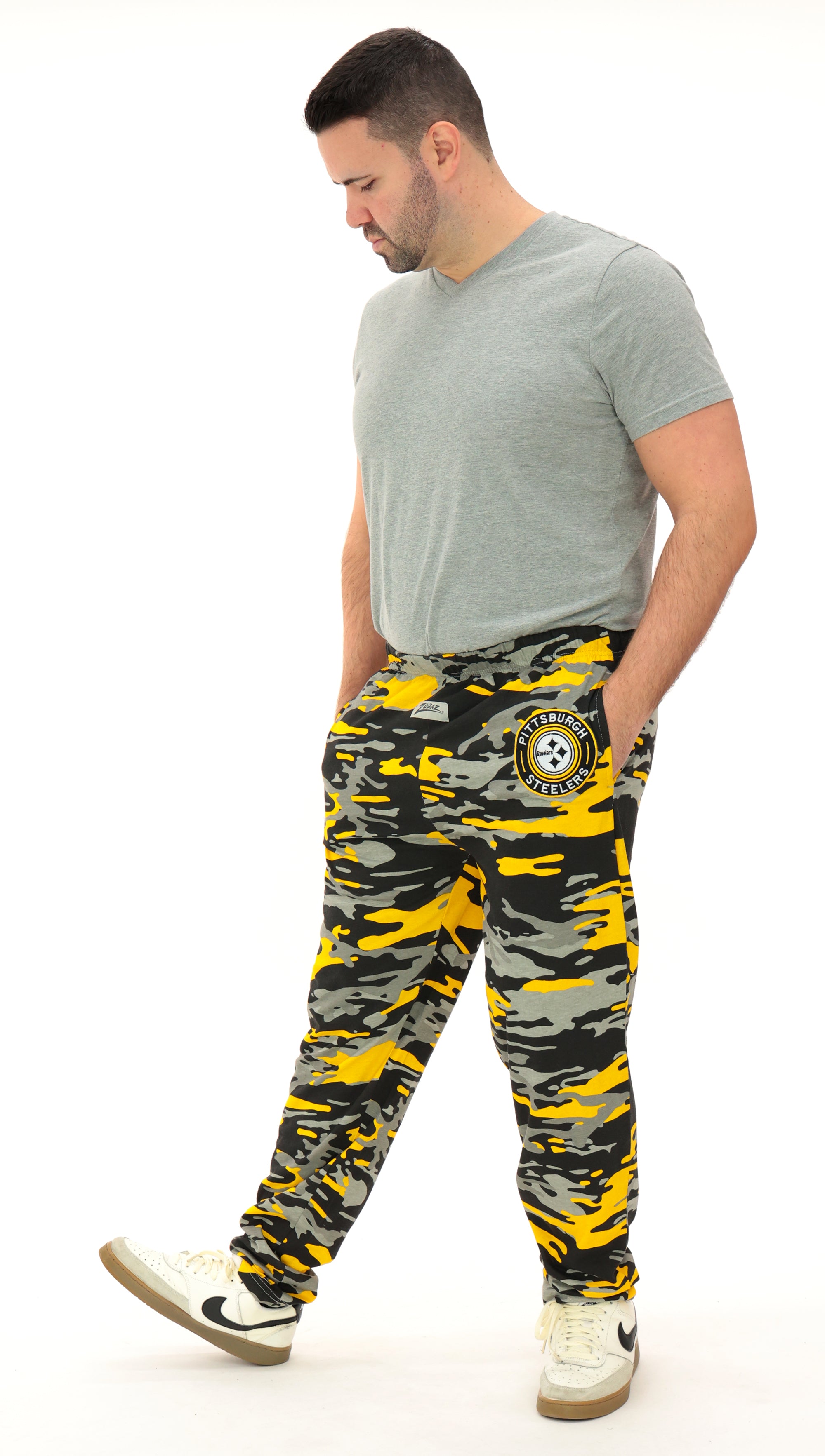Zubaz NFL Adult Unisex Z88 Embroidered Alt Camo Pants, Pittsburgh Stee