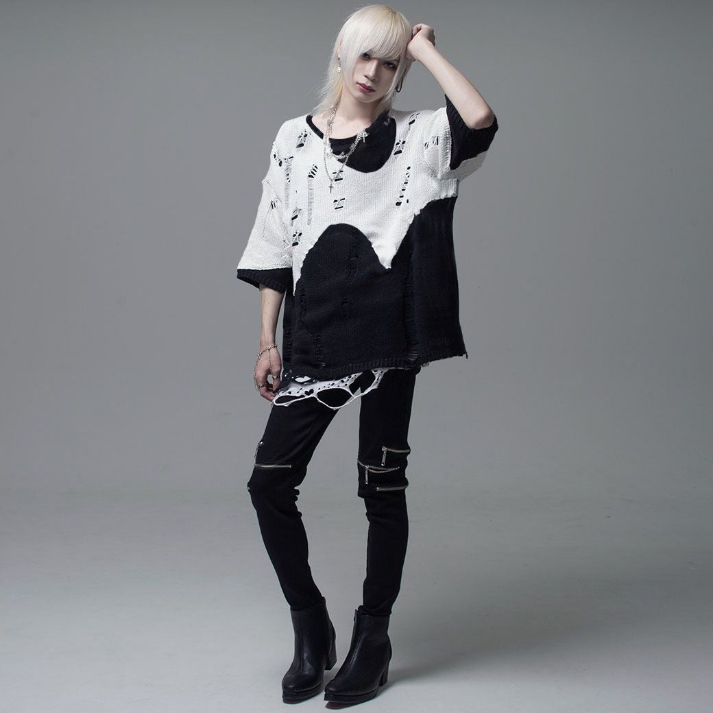 CIVARIZE【シヴァーライズ】クラッシュ加工レイヤードサマーニット/全2色
