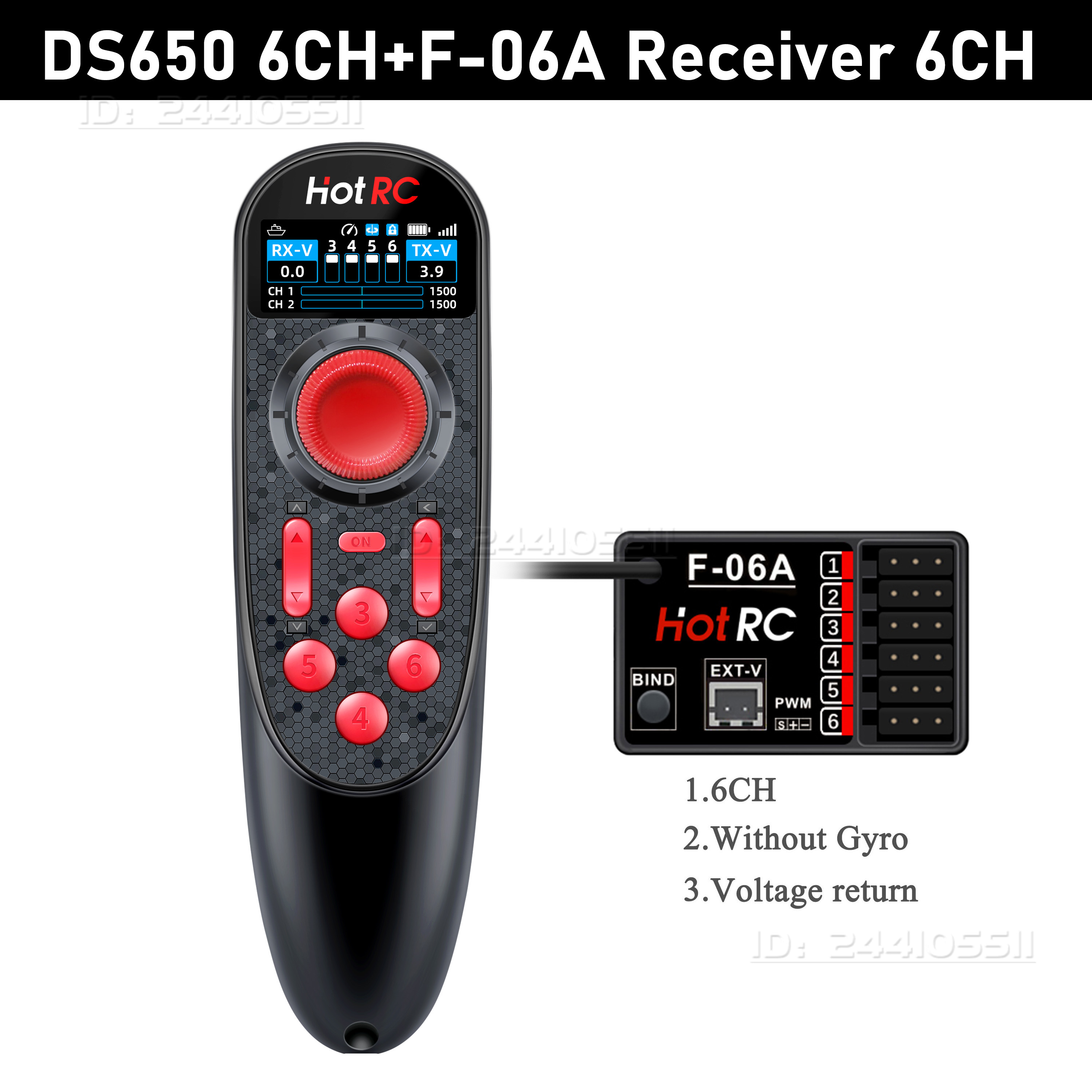 HOTRC DS650 6CH 2.4G RC Boat Color Screen Remote Controller