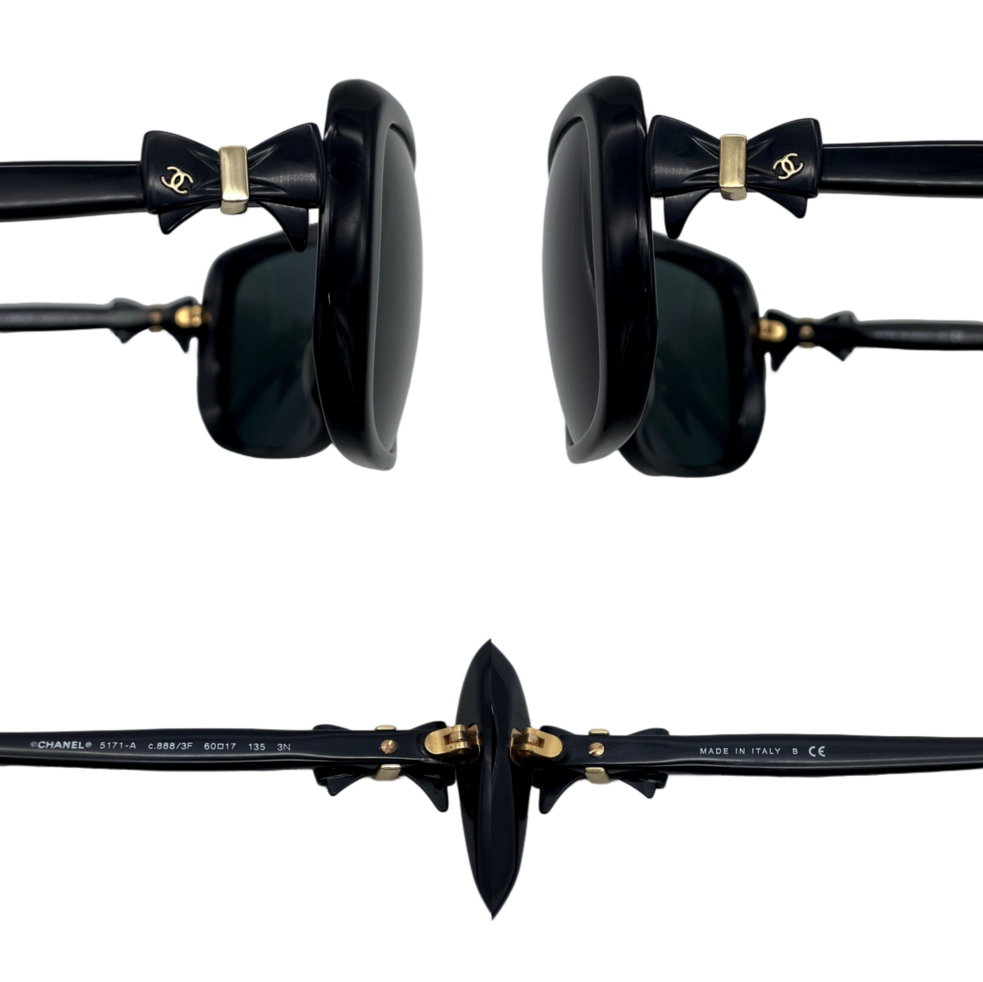 CHANEL 5171-A Bow Detail Square Sunglasses Black & Gold – Afar