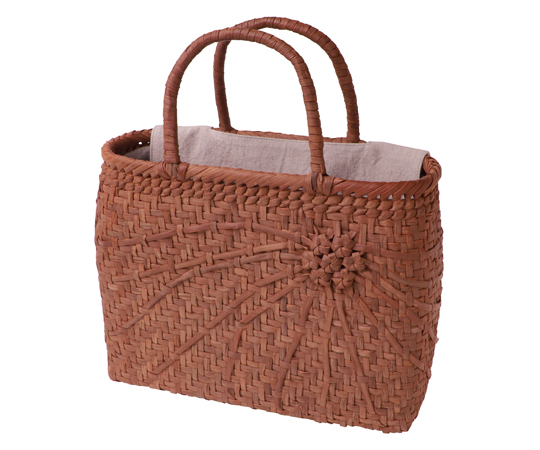 ○チャコ籠用ミナペルホネン風鳥花がま口あけび山葡萄かごバッグ