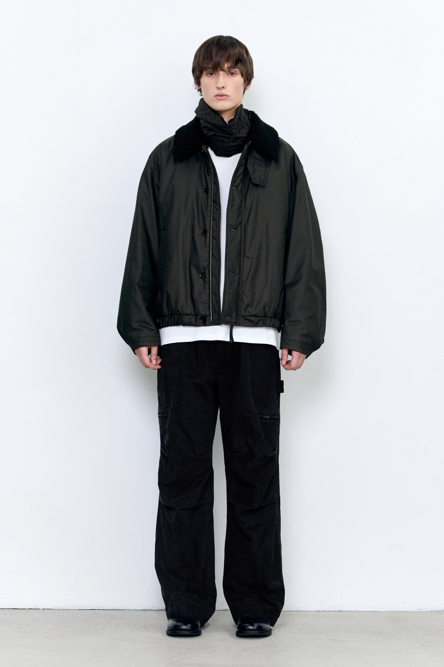 Influencer pick] [MEN] Waxed Shearling Collar Jacket BLACK