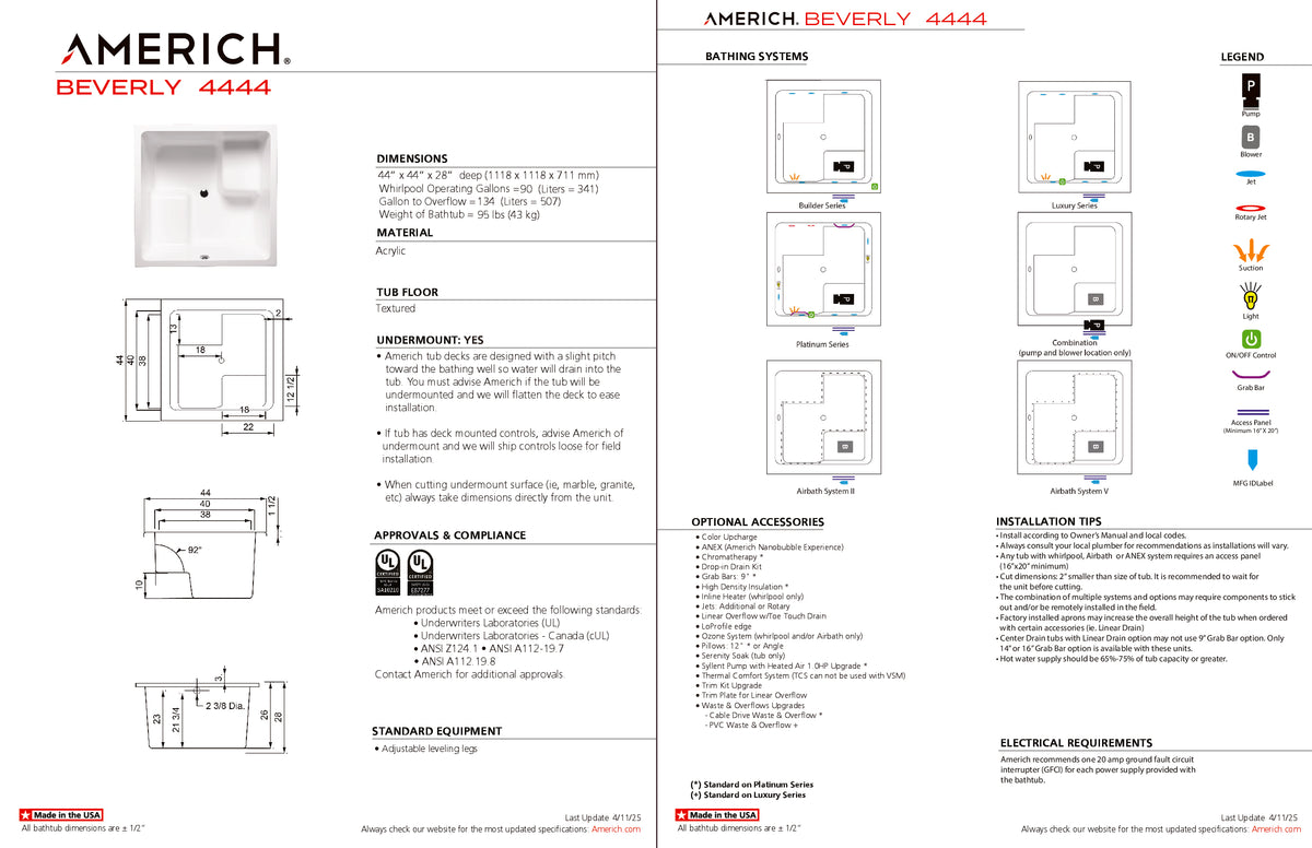 Americh Beverly 44 44 Drop-in Bathtub
