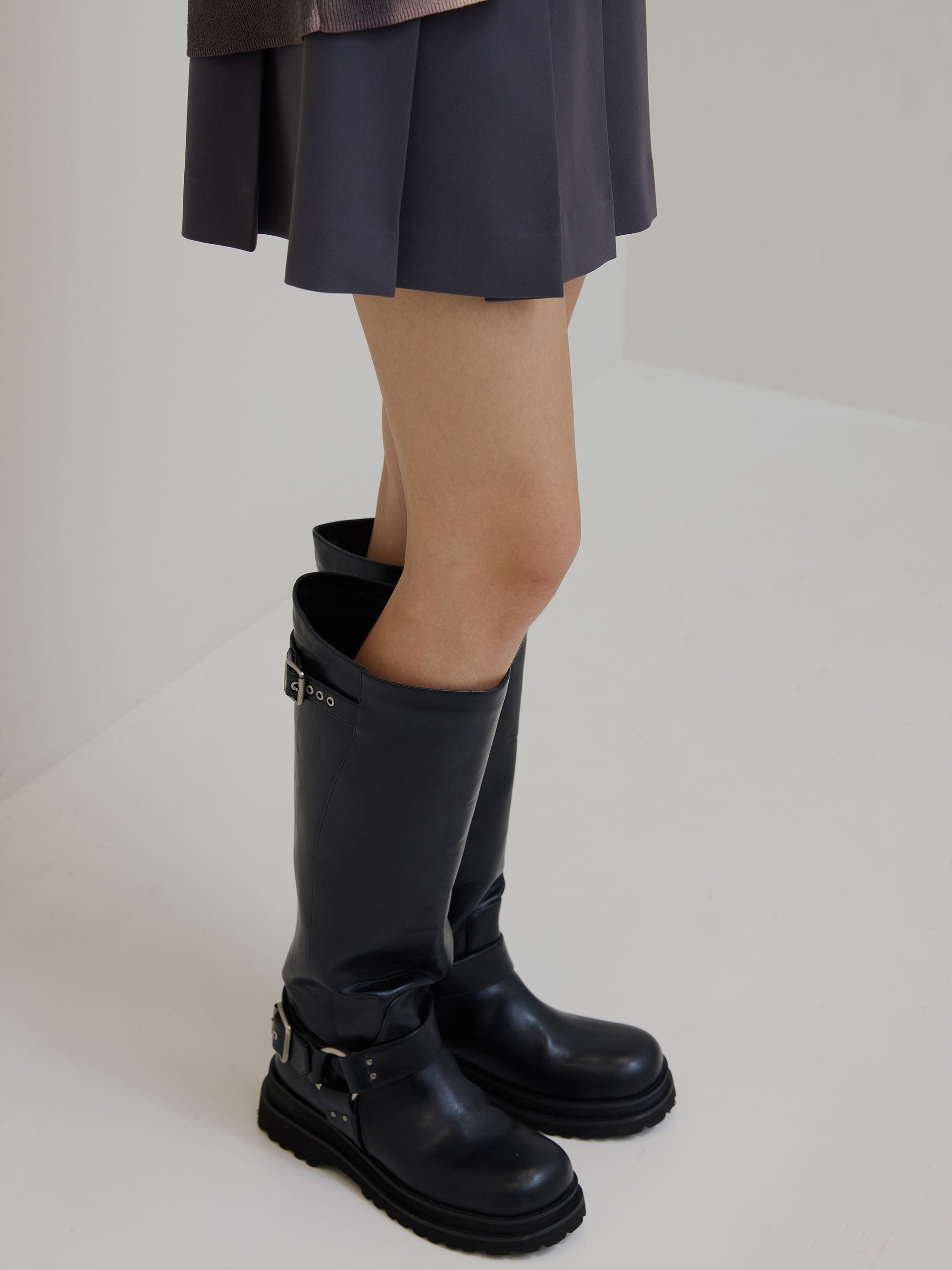 SIDE WAVE BUCKLE LONG BOOTS