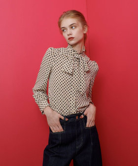 LOULOU WILLOUGHBY】◇デシンドットフリルボウタイブラウス