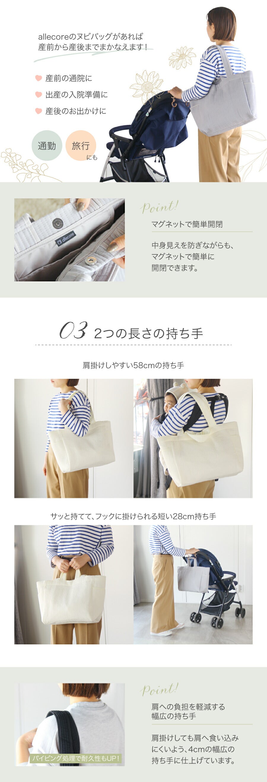 allecore アレコレ マザーズヌビバッグ 二重ハンドル サイドポケット