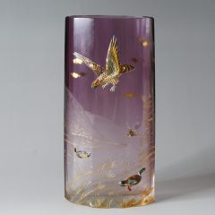 ボヘミアガラス、モーゼル工房、紫色 蓋付き容器 伝統工芸品 ボヘミア