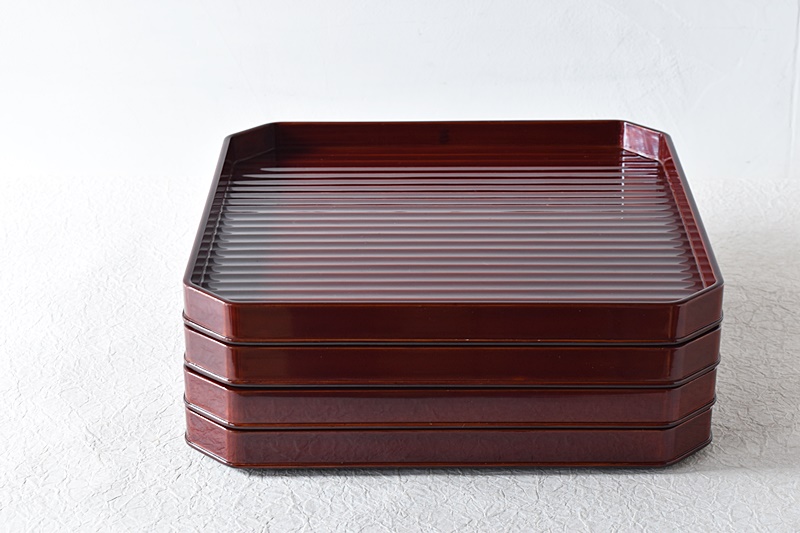 懐石料理道具 表阿弥 利休好真黒塗 会席家具 溜鉋目折敷 4客 - 生活