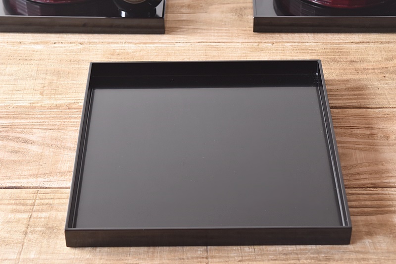 天然木製漆塗 塗師芝仙 利休形 黒塗折敷膳 5客セット - 生活骨董と