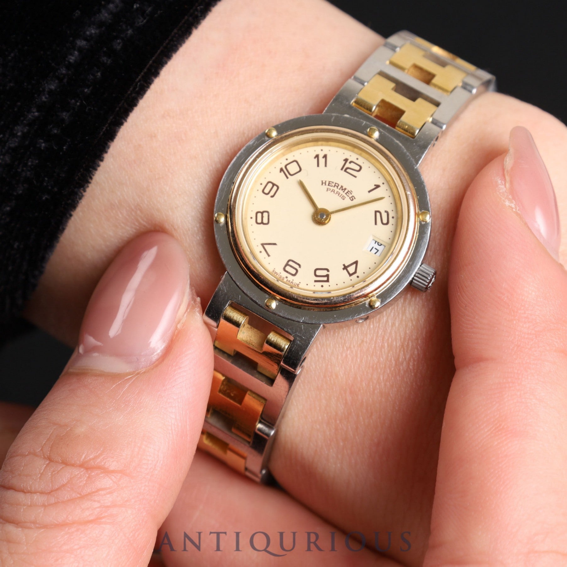 エルメス クリッパー 51.03 CL4.210 クォーツ SS アイボリー文字盤 箱