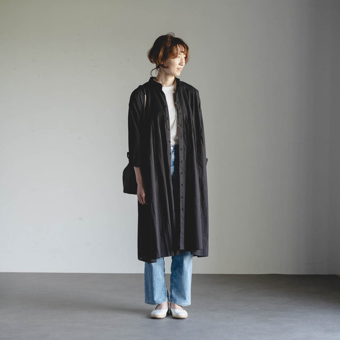 maison de soil | CAMBRIC MINI PINTUCK BANDED COLLAR SHIRT DRESS