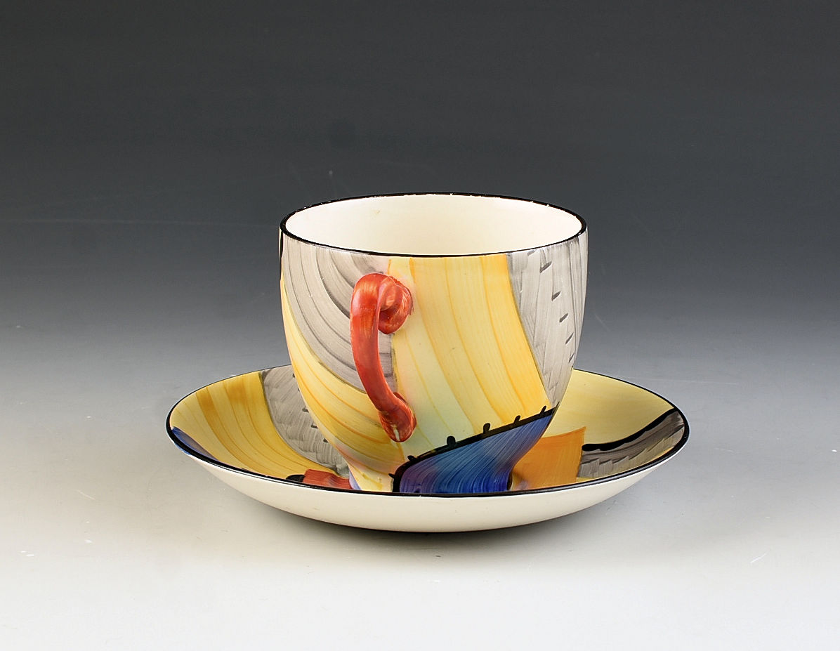 susie cooper #8071 CUBIST TEACUP & SAUCER C.1930