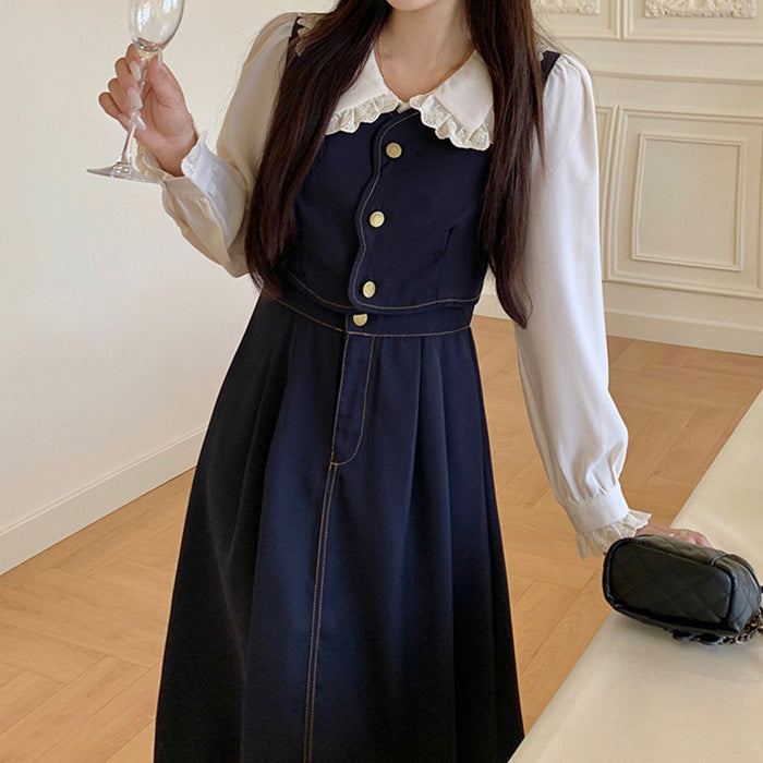 大きいサイズ レディース｜クラシカルレースカラーワンピース(L/LL/3L