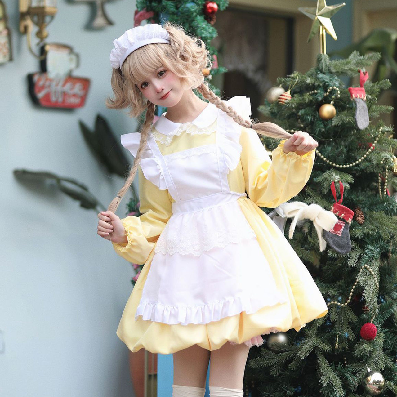 大きいサイズ レディース｜裾バルーン長袖メイド服 (M/L/2L/3L/4L/5L