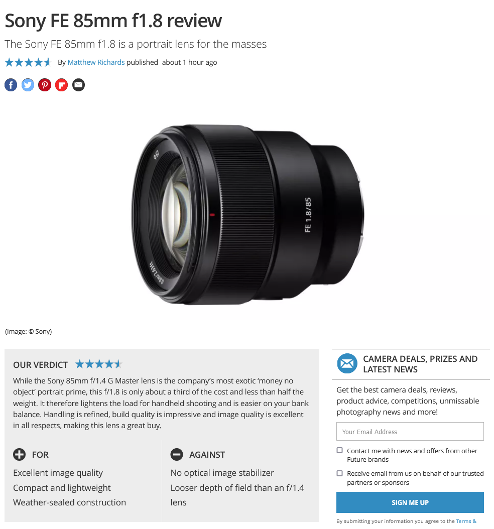 FE 85mm F1.8は手ごろなサイズと価格でコストパフォーマンスが良好