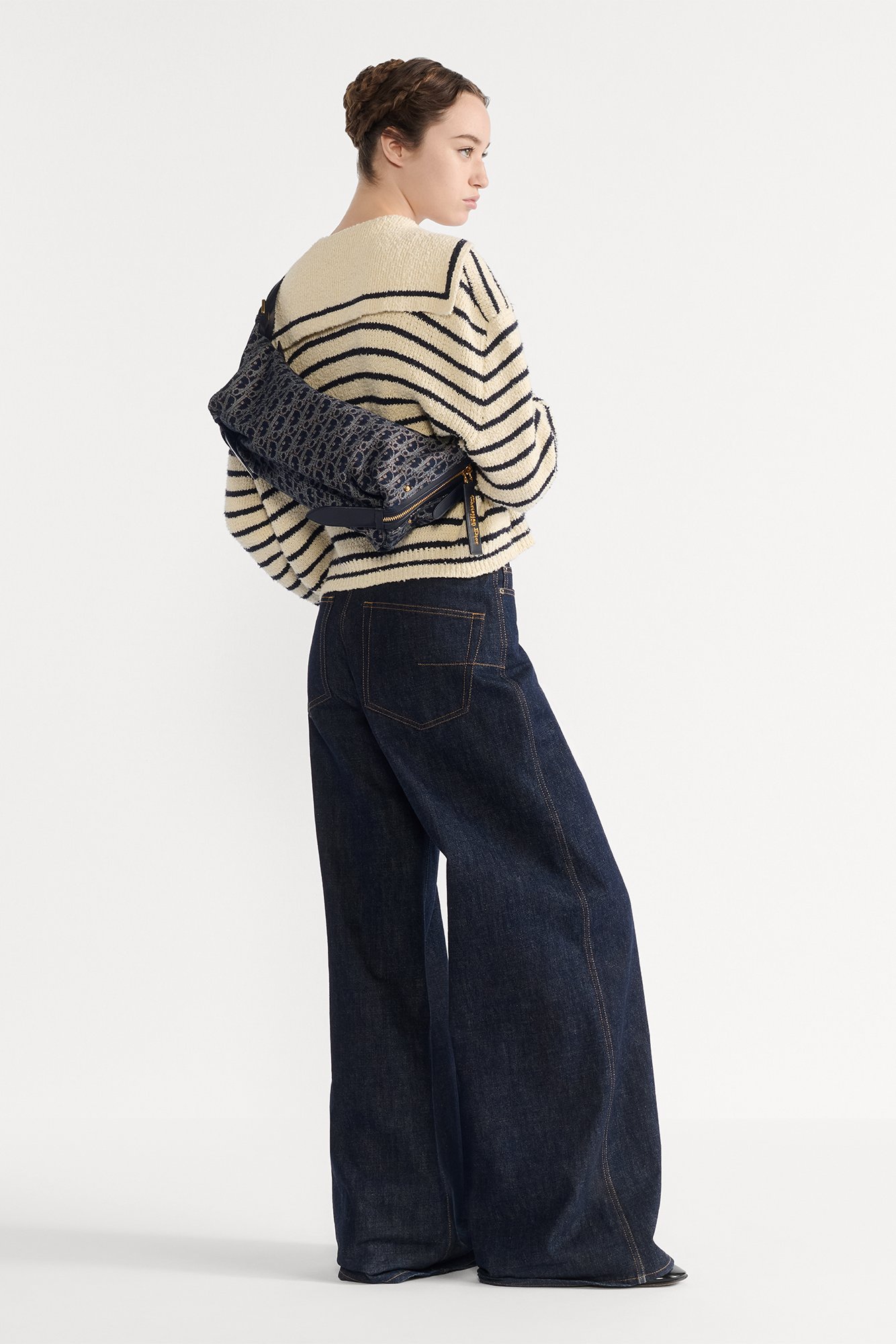 Dior Marinière Cardigan with Sailor Collar White and Navy Blue