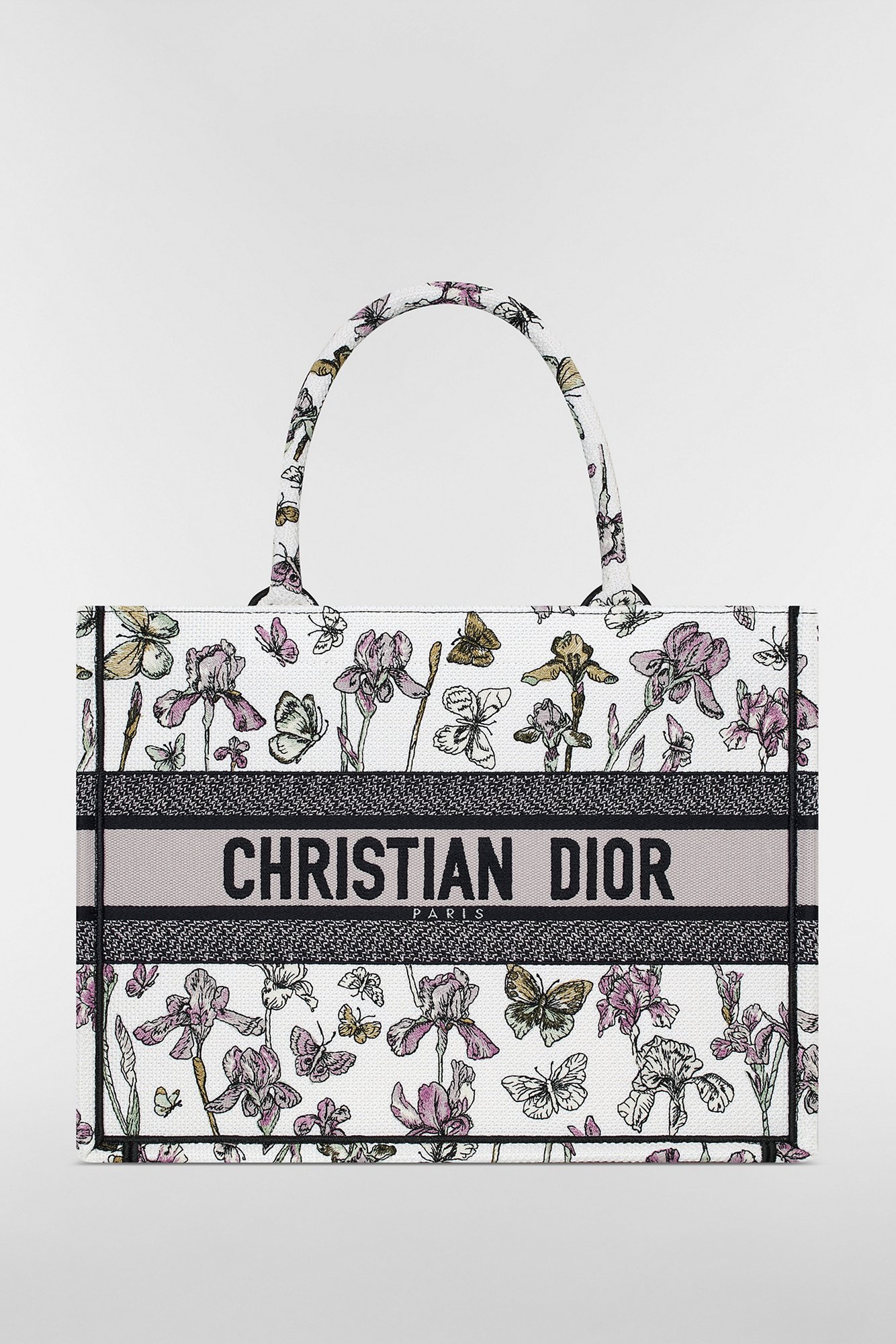 Medium Dior Book Tote Latte Multicolor Rosier de Dior Embroidery