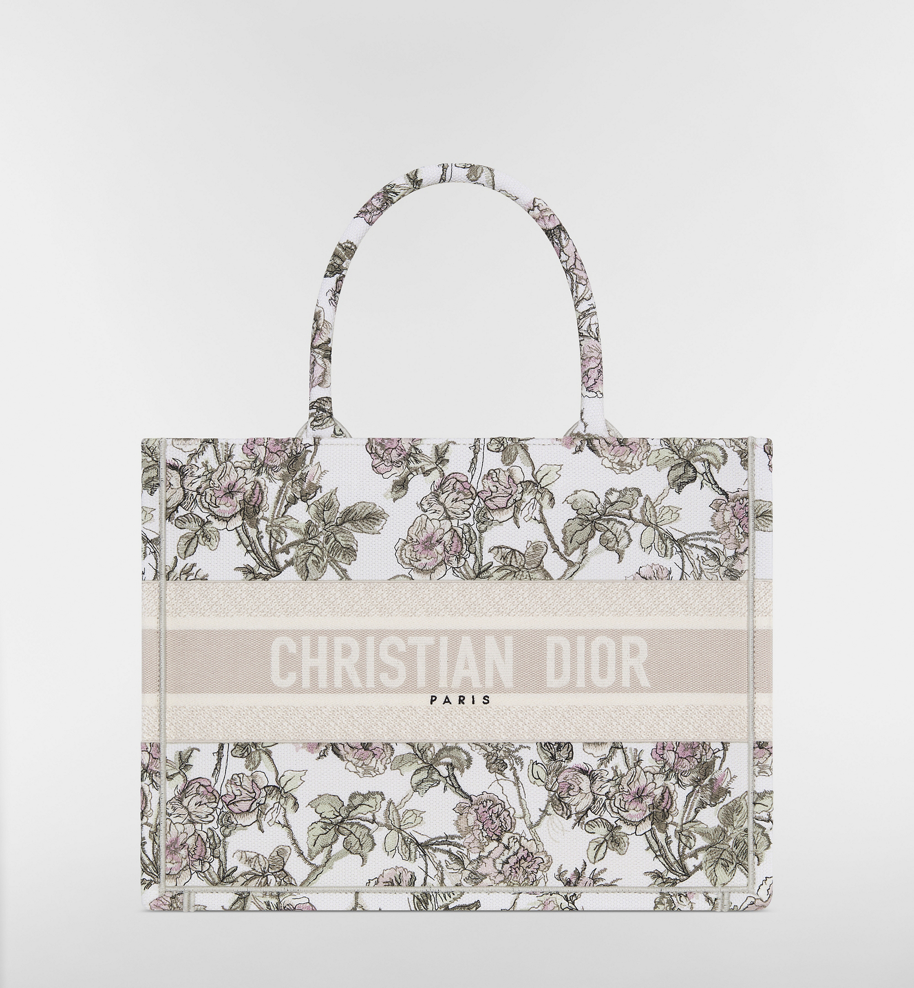 Medium Dior Book Tote Latte Multicolor Rosier de Dior Embroidery