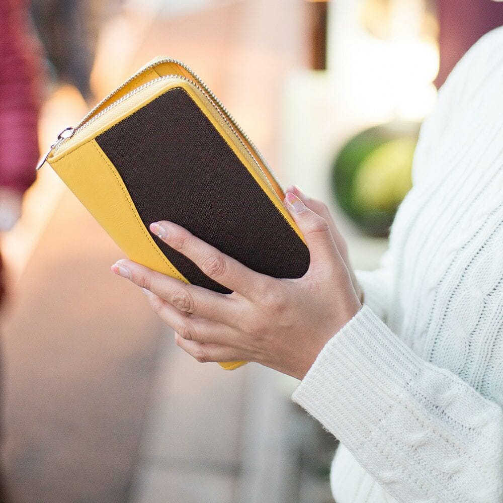 京都柿渋染め帆布『壺渋』(財布)革付属 ラウンドファスナー長財布