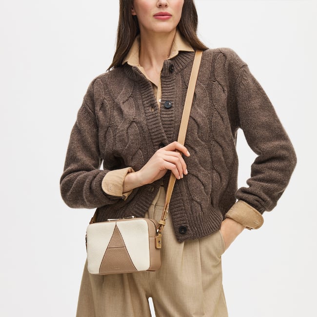 Camera Crossbody Bag in Soft Taupe & Ivory | Aspinal of London