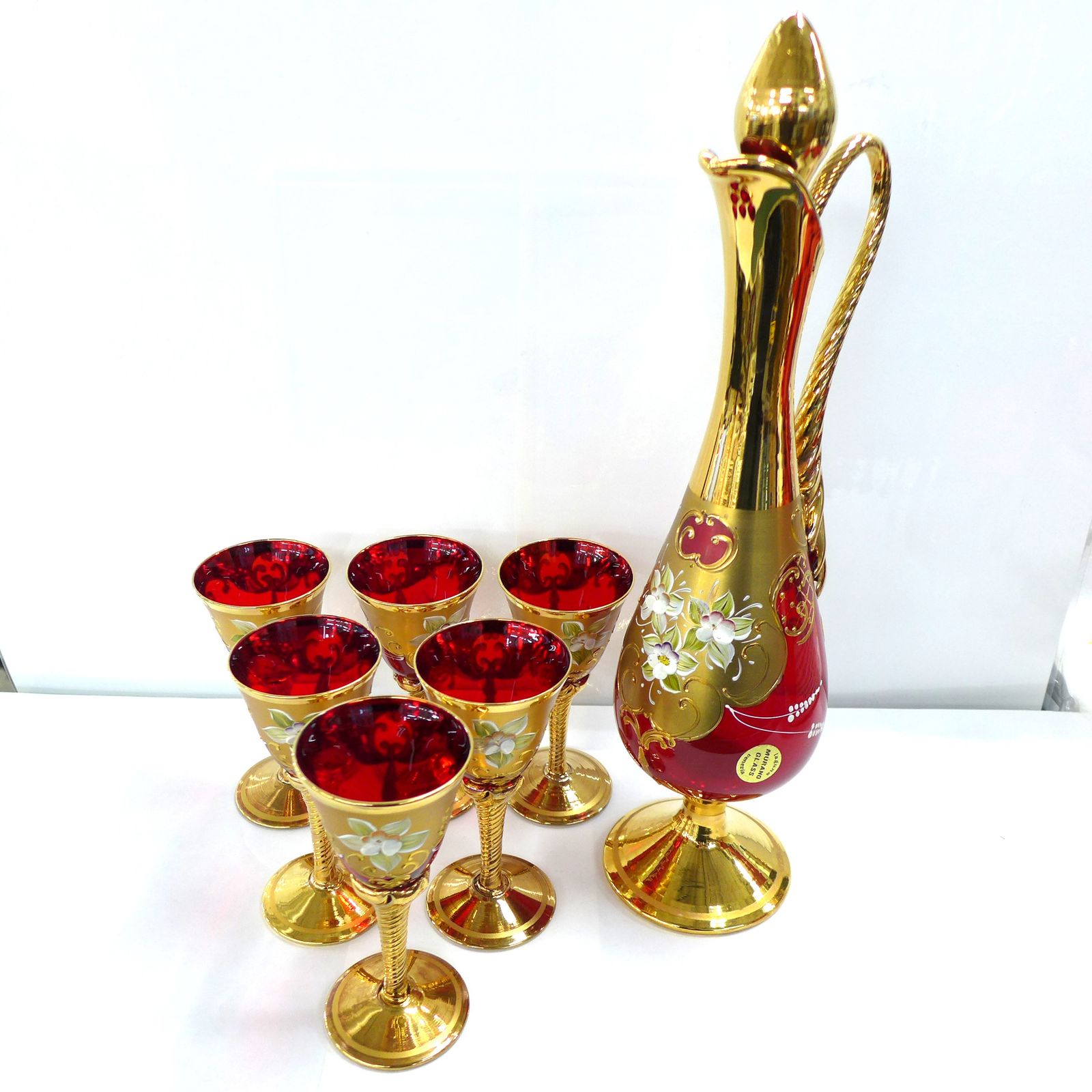 Murano Glass 赤金 デキャンタとグラスセット Murano Glass 赤金