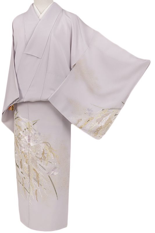 山口美術織物 訪問着 手刺繍 着物 正絹 七五三 灰紫 フォーマル 稲穂