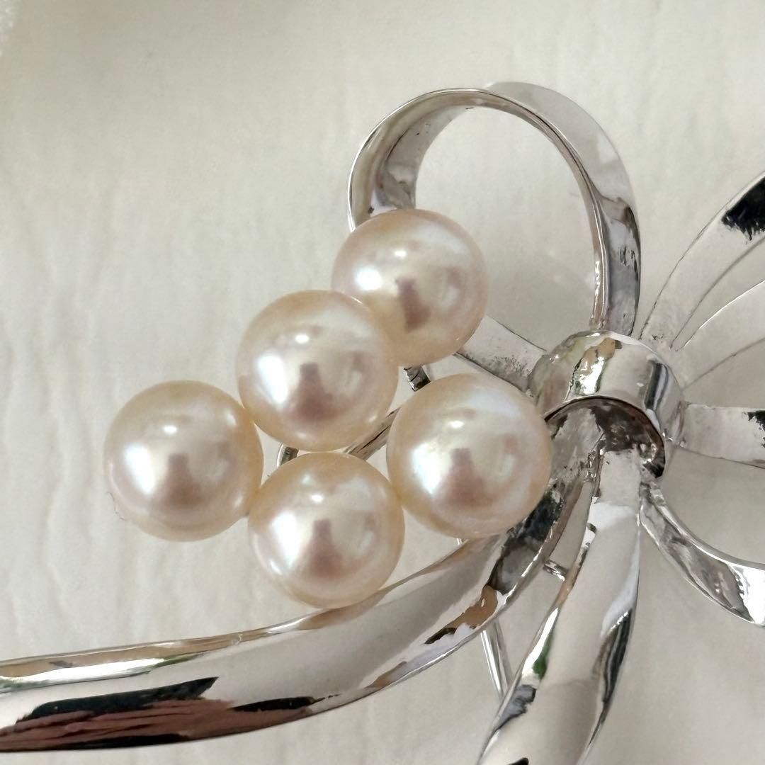 057【ミキモト】シルバー パール リボン ブローチ - メルカリ