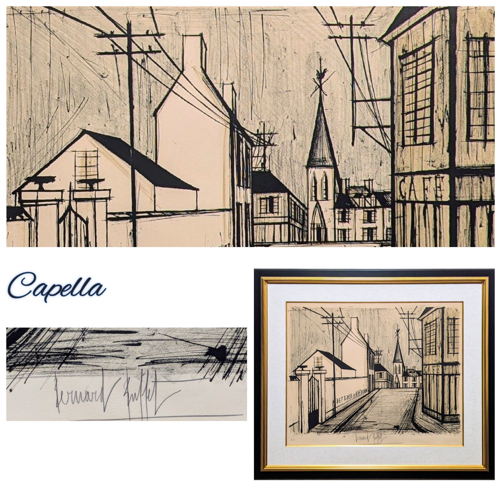 ベルナール・ビュッフェ「坂道と教会」リトグラフ 直筆サイン 1969年