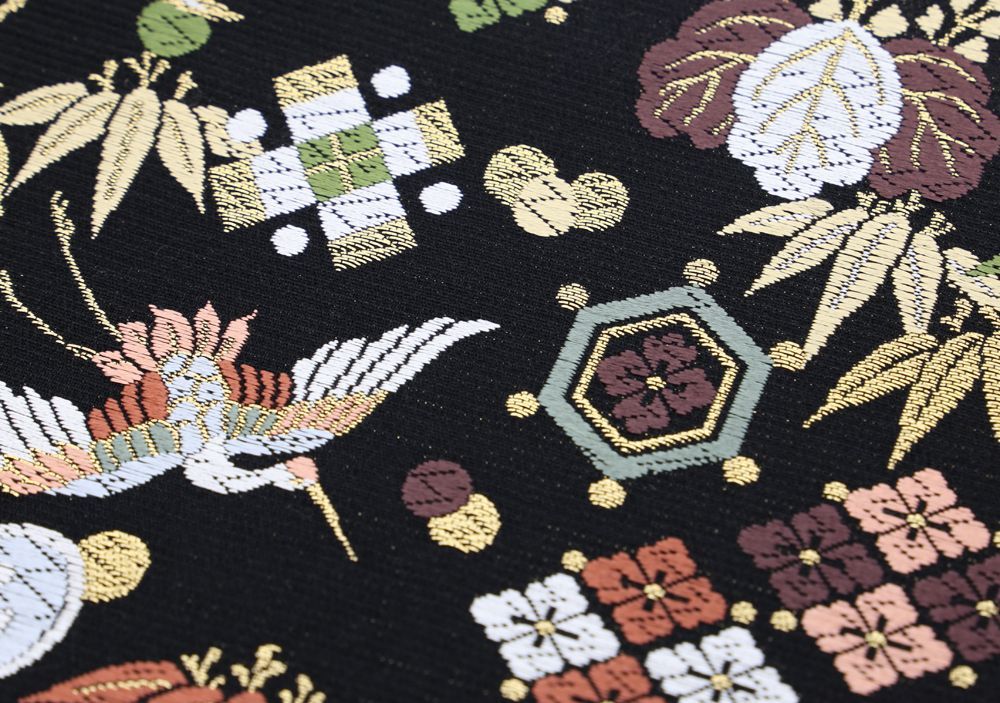 新品未仕立 西陣織 袋帯 山下織物 招福宝尽くし 黒地 仕立代込み