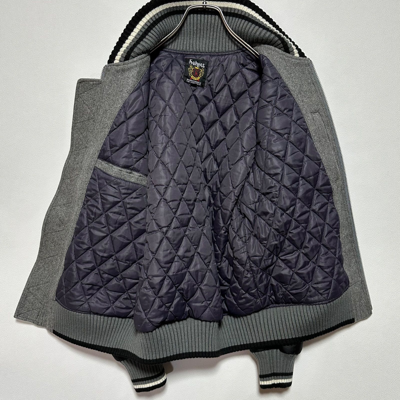 SCHOTT ショット スタジャン M グレー×ブラック 切替 メルトン