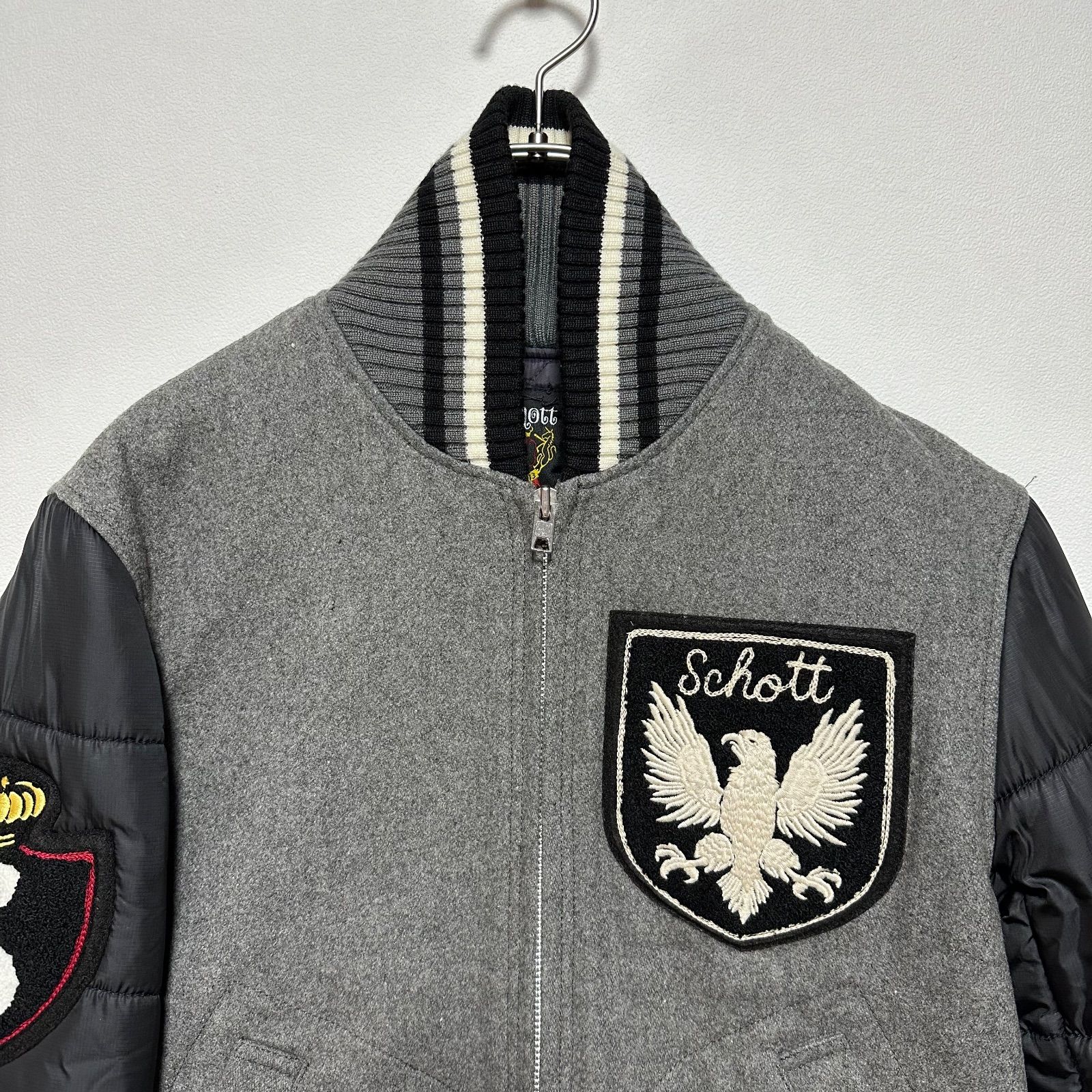 SCHOTT ショット スタジャン M グレー×ブラック 切替 メルトン