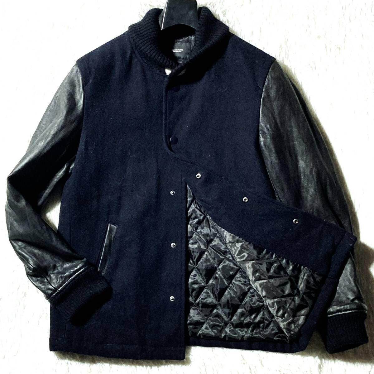 ナノユニバース☆美ライン&高級☆羊革レザー袖 メルトン切替スタジャン