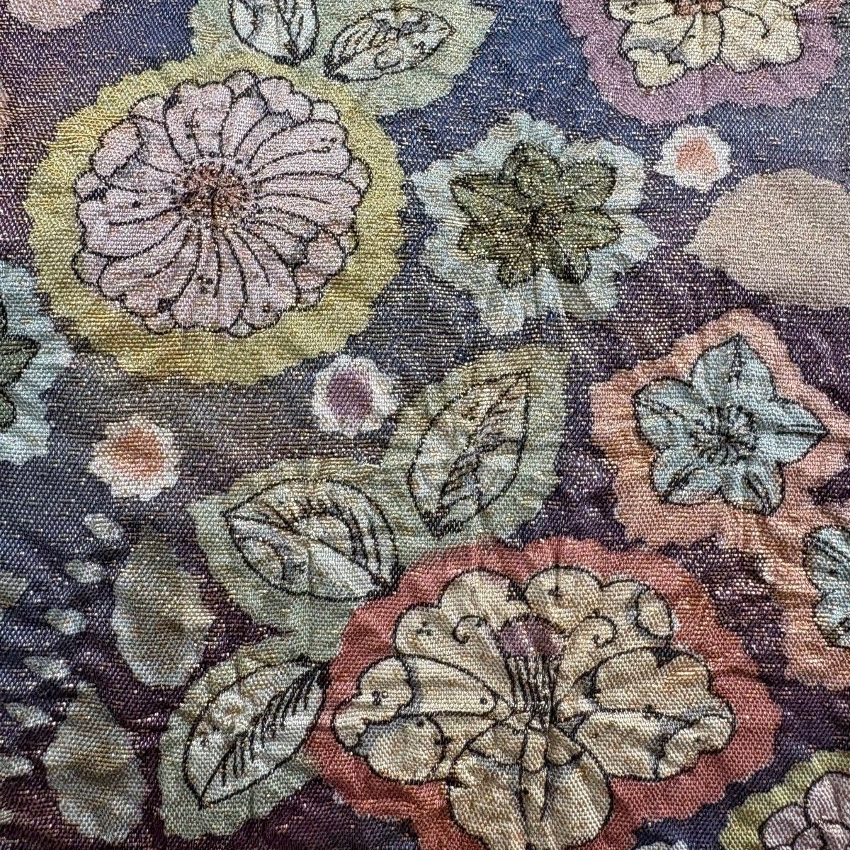 美品】 袋帯 名品 落款 辻が花 金通し 青紫 お太鼓柄 正絹 【中古