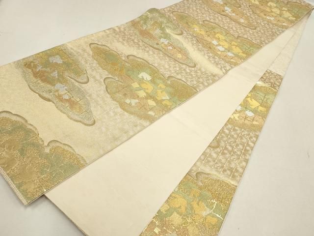 平和屋着物▽六通柄袋帯 雲取霞文様 金銀糸 正絹 逸品 AABD8205wj