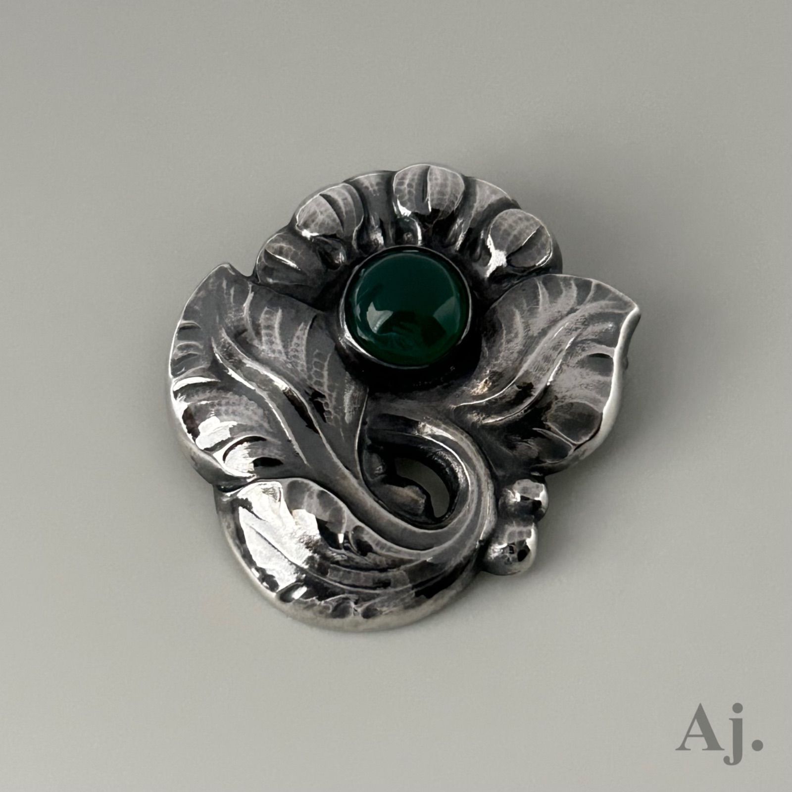 ジョージジェンセン ブローチ 71 グリーンアゲイト AG925 ヴィンテージ