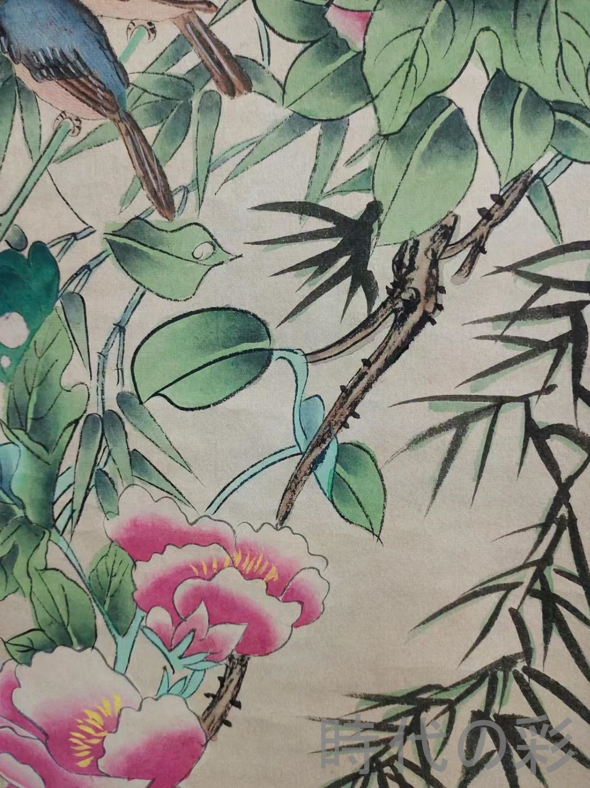 中国古美術.近現代.孔小瑜款.花鳥図.宣紙画.三尺手描き.肉筆.掛け軸