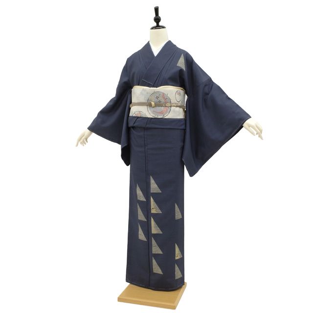 新古品】 紬 訪問着 着物 未使用 正絹 鉄御納戸 濃紺 ネイビー 手染め