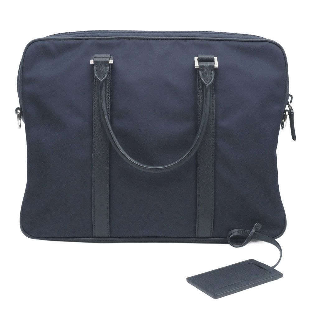 返品OK】プラダ ビジネスバッグ ナイロン サフィアーノレザー ネイビー