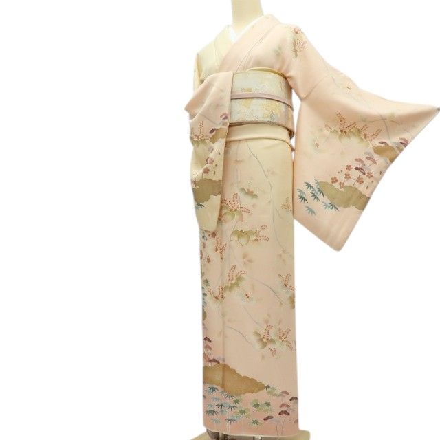 百華❀Y4612◇金駒刺繍 桐 楓 松竹梅 手縫い仕立て 正絹 訪問着 着物