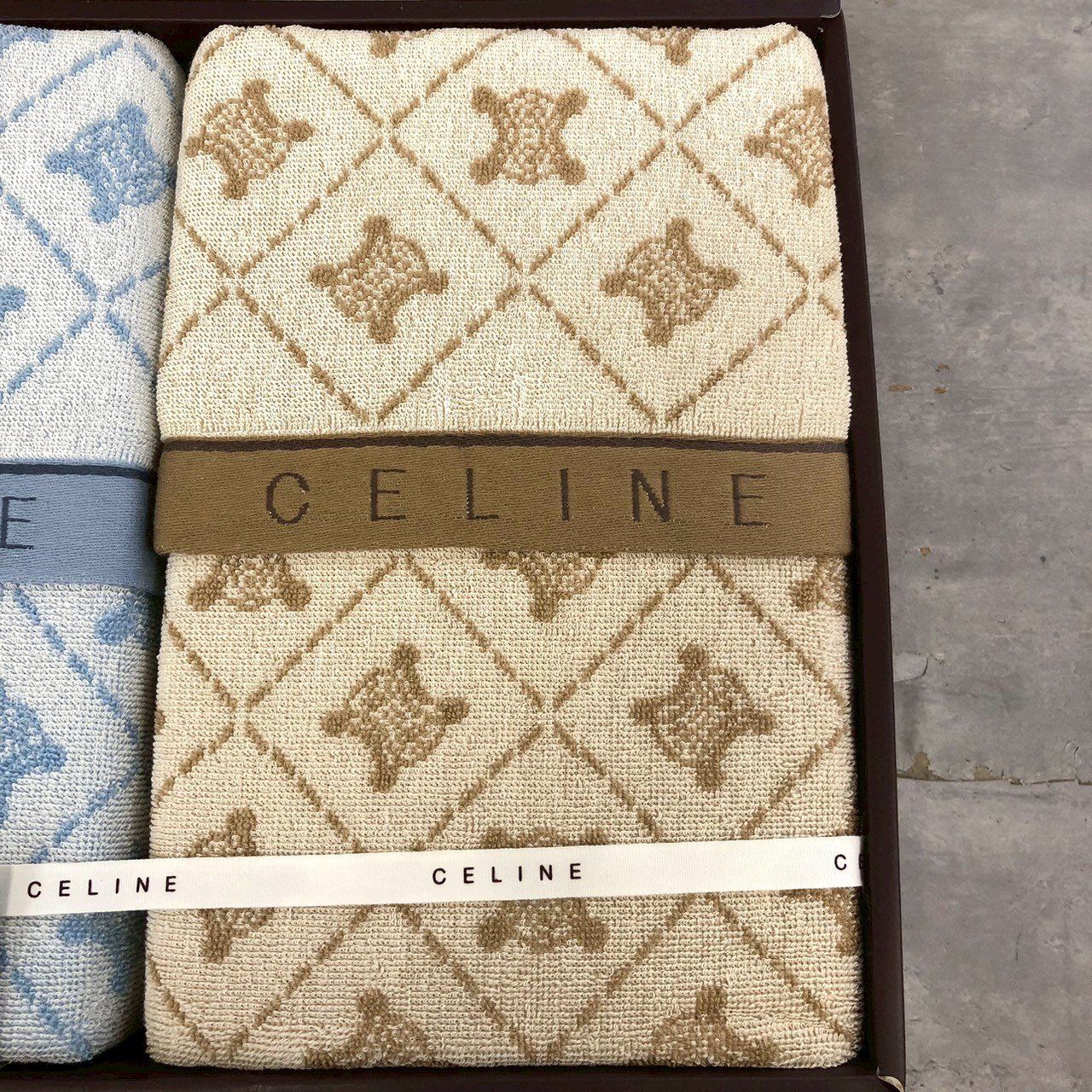 未使用保管品 CELINE CL2510(2P) タオルケット ベージュ ブルー