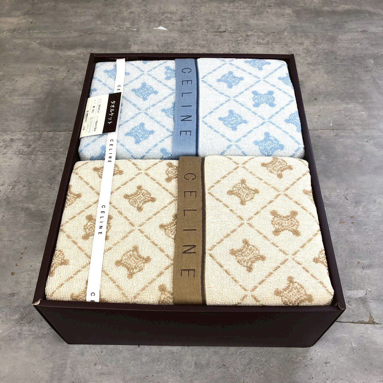未使用保管品 CELINE CL2510(2P) タオルケット ベージュ ブルー