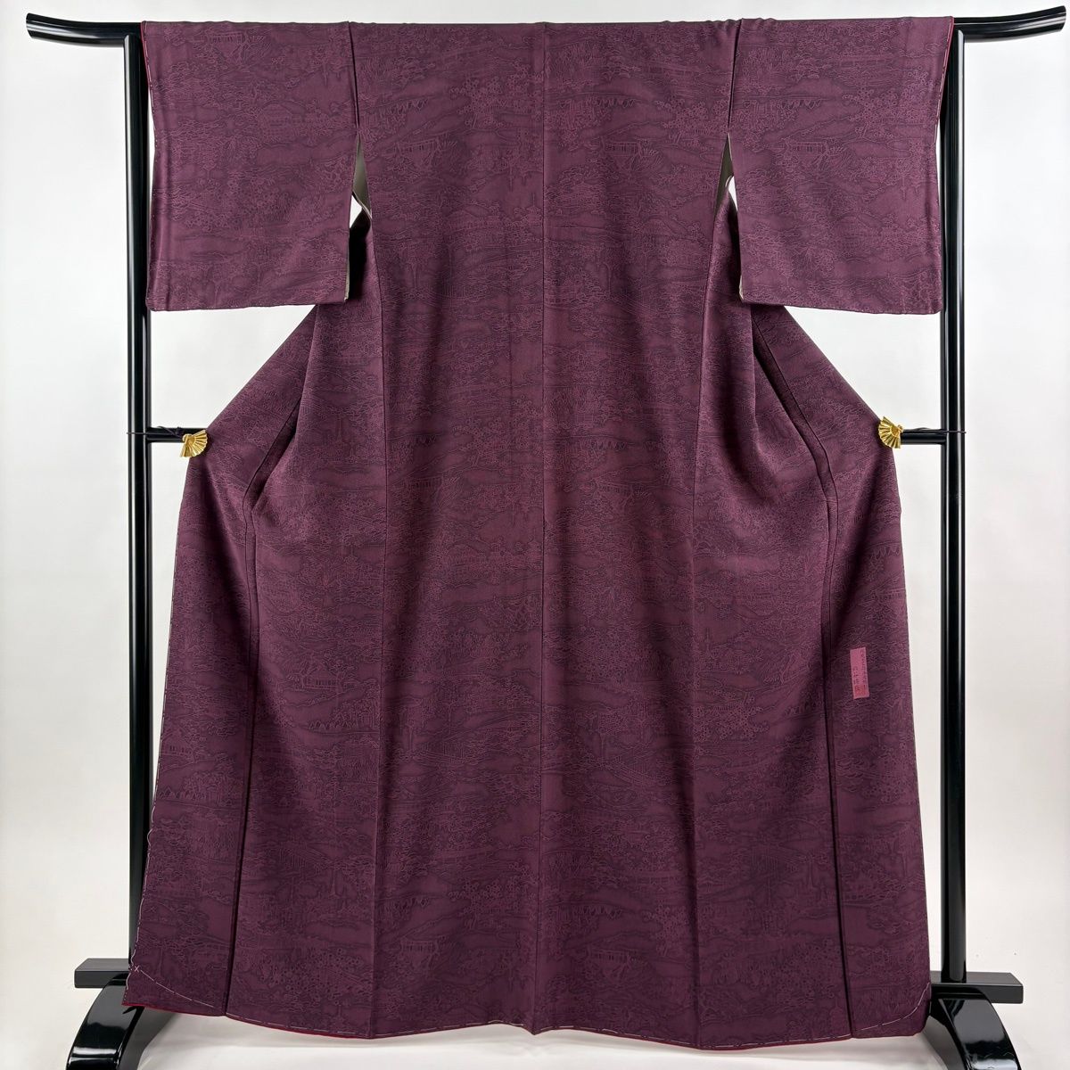 美品】 江戸小紋 身丈164cm 裄丈64cm M 袷 六谷博臣 落款 建物 橋 紫