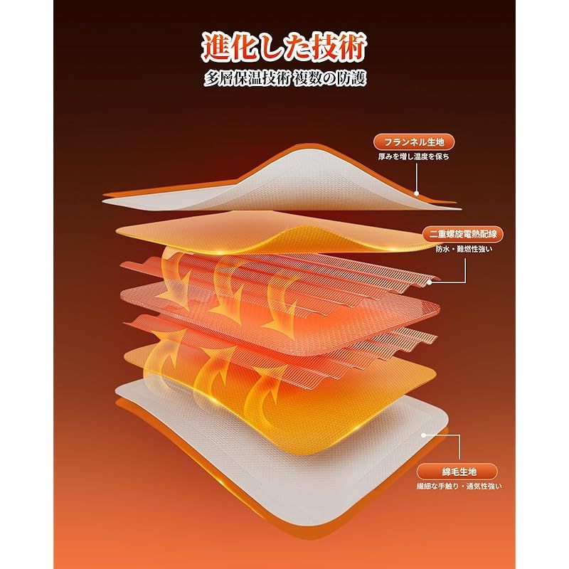 電気毛布 掛け敷き兼用 180*133cm 大判サイズ 6段階温度調整 4段階