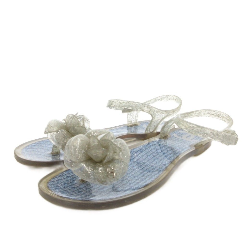 シャネル CHANEL カメリア ココマーク サンダル ストラップ 35 青