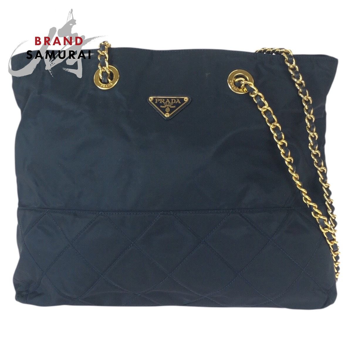 PRADA プラダ テスート 三角ロゴプレート ダークネイビー ゴールド金具