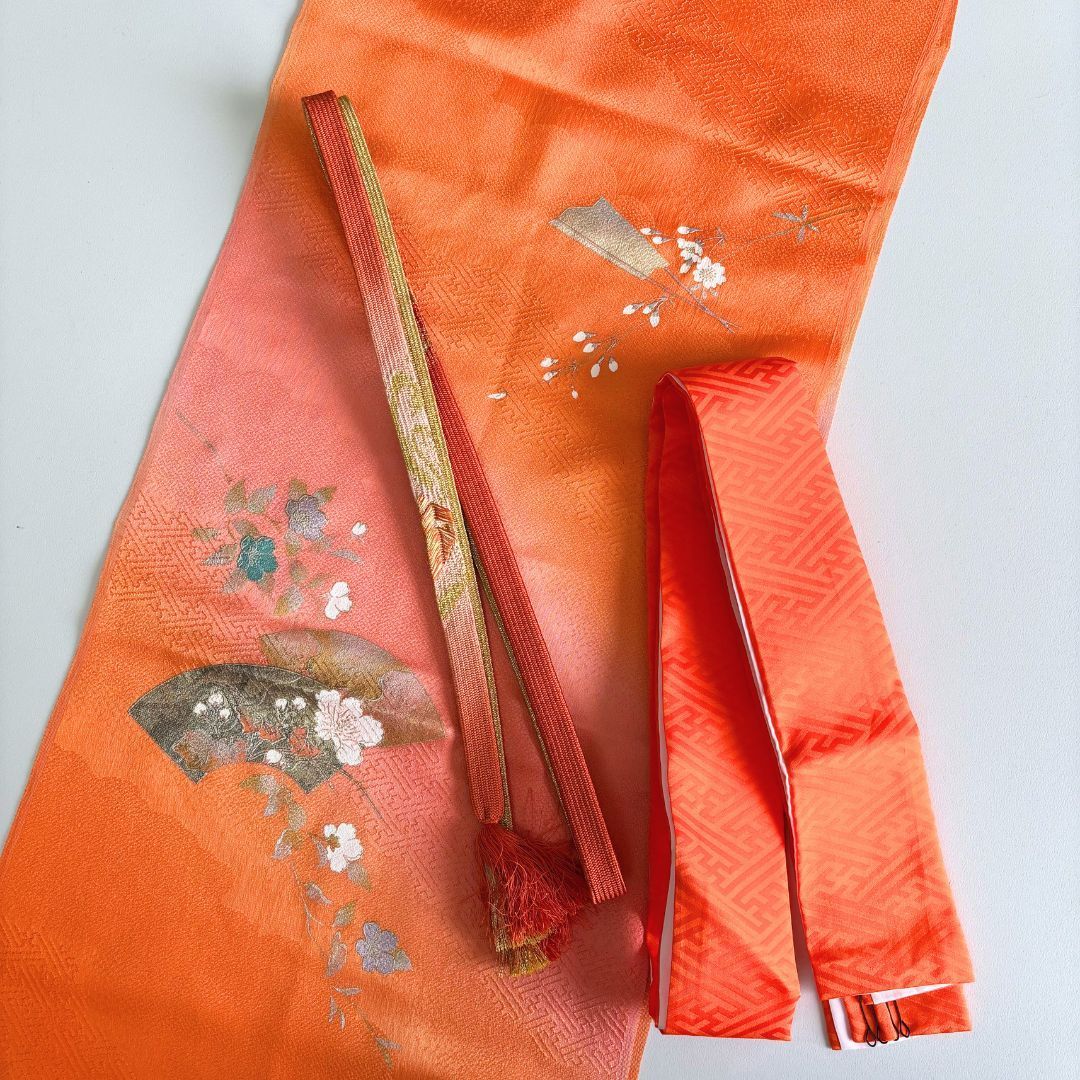 フォーマル】帯揚げ・帯締め・重ね衿セット華やかオレンジ 静かな個性