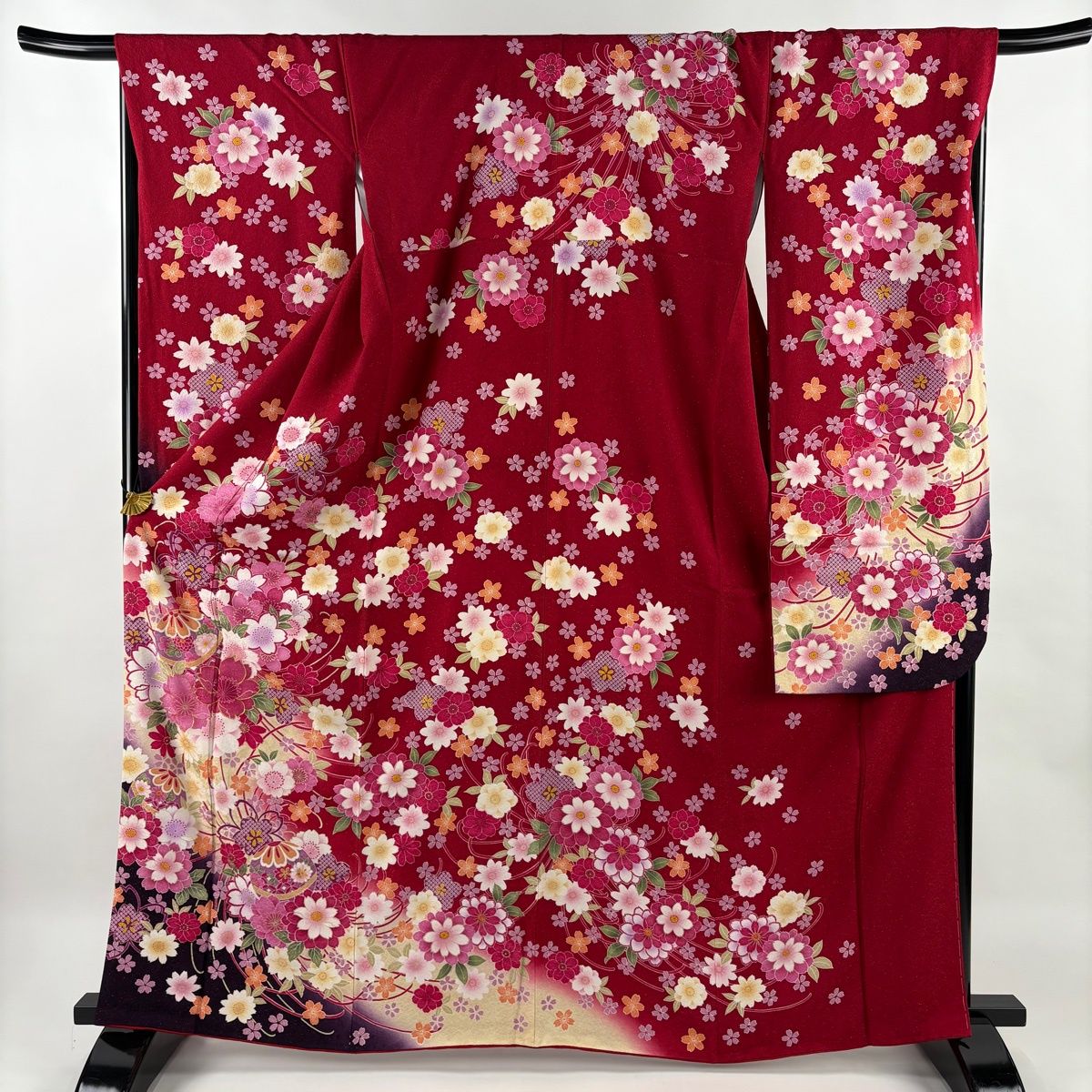 振袖 身丈166.5cm 裄丈69cm L 袷 手鞠 桜 金通し 金彩 赤 正絹 名品