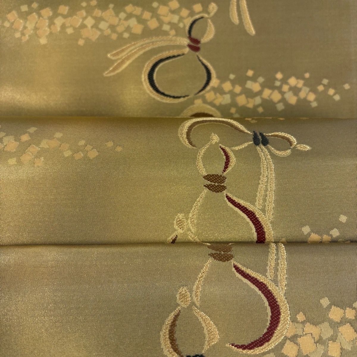 美品】 袋帯 秀品 瓢箪 箔散らし 金糸 箔 金色 六通 正絹 【中古