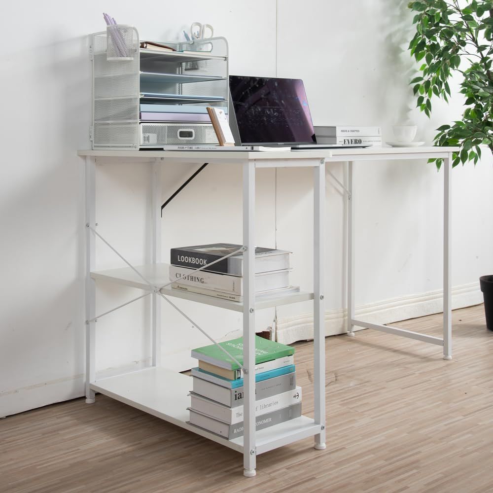 在庫処分】【ホワイト】広いスペース パソコンデスク L字 120cm 2段